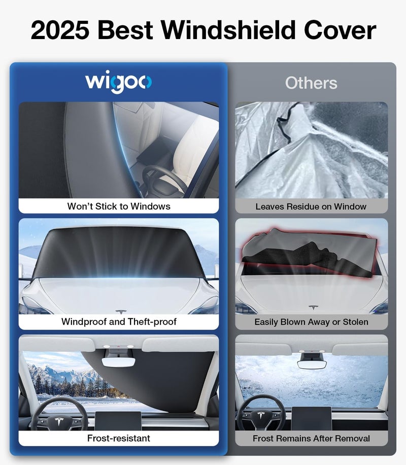 Wigoo 2025 Upgrade All-Season Car Windshield Cover - 600D Heavy-Duty Magnetic Cover for Snow/Sun/Dust/Rain, Fits Sedans & Small to Mid-Size SUVs, Year-Round Car Shield Outdoor Accessories - Image 5